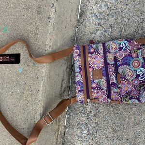 Stone Mountain Accessories Purple Paisley Crossbody with Brown Strap